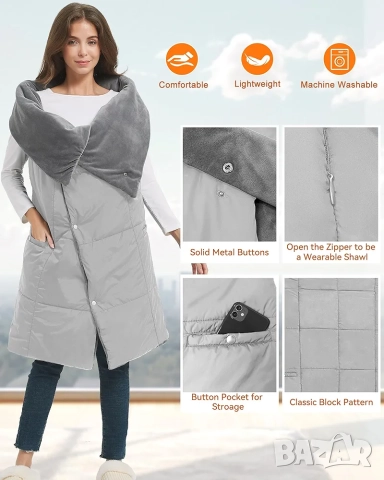 Безжично електрическо одеяло за обличане Fernida с 10000mAh батерия и 8 нагревателни зони, снимка 7 - Други - 52774500