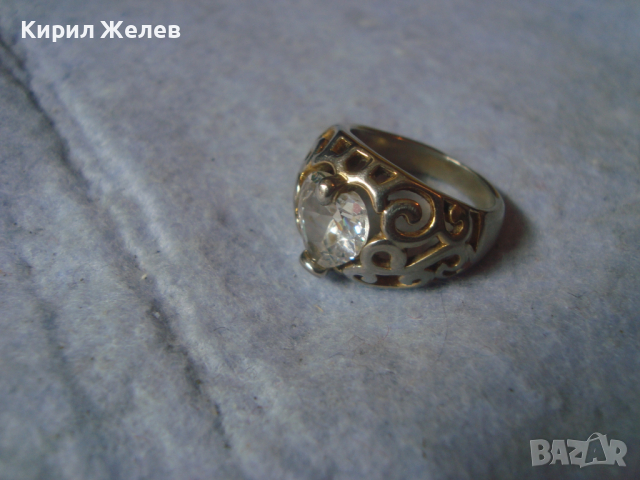 СТАР СРЕБЪРЕН СКЪПОЦЕНЕН с ПОЗЛАТА РЕТРО АРТ АЖУРЕН ПРЪСТЕН с ФАСЕТИРАН СЪРЦЕВИДЕН ЦИРКОН 10838, снимка 11 - Антикварни и старинни предмети - 36393679