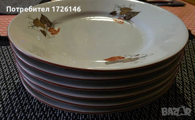 Порцеланови чинии на Изида с червен кант 6 броя , снимка 2 - Чинии - 54058088