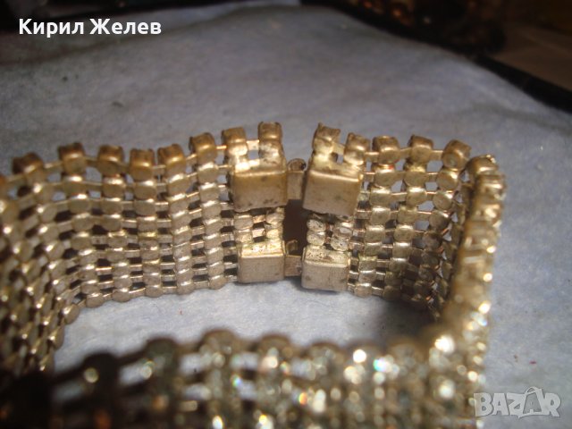 СТАРА СКЪПОЦЕННА БЛЕСТЯЩА ПОСРЕБРЕНА РЕТРО АР НУВО СТИЛ ГРИВНА с ФАСЕТИРАНИ ЦИРКОН КРИСТАЛИ 27963, снимка 4 - Антикварни и старинни предмети - 37095361