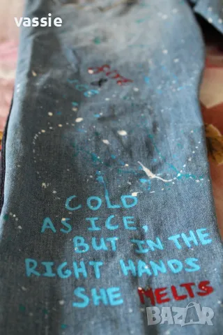 Ръчно рисувани дамски дънки , снимка 8 - Дънки - 47652290