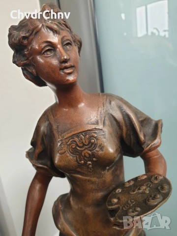49см-3кг Moreau ЦАМ статуетка/стара френска скулптура/фигура на жена-художничка, снимка 5 - Статуетки - 54166256