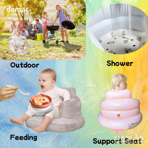 Надуваем бебешки диван с плюшен калъф за бебета 4-24 месеца, снимка 6 - Други - 52075107