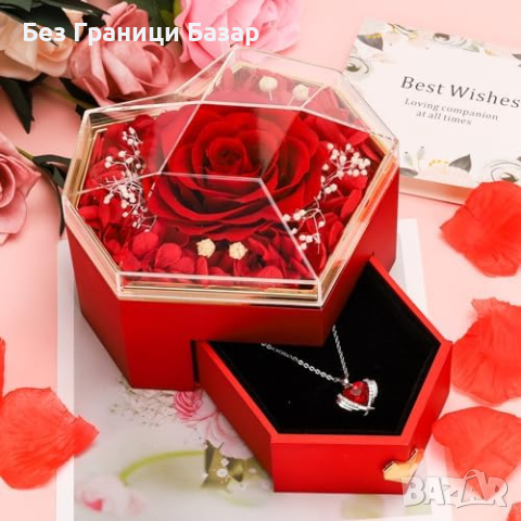 Нов Луксозен Подарък за Жени - Роза и Медальон с Ангелски Крила, снимка 2 - Други - 44571813