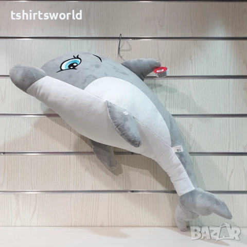 Нов голям плюшен делфин в сив цвят, 90см, снимка 3 - Плюшени играчки - 51985770