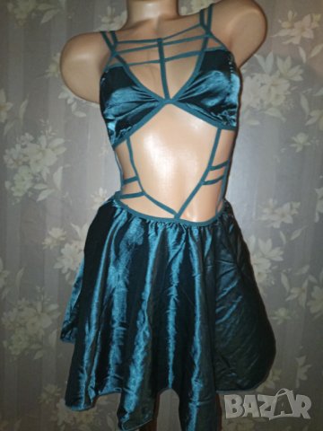 Великолепна сатенена нощничка пълен клош,  в тюркоазен цвят с чокър М , снимка 5 - Нощници - 38592480