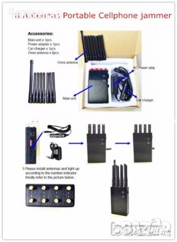 Осем канален, универсален  мобилен заглушител с 8 антени, снимка 2 - Друга електроника - 30681019