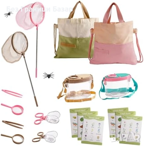 Нов Детски комплект за лов на насекоми 2 деца с кеп лупа чанта Играчки