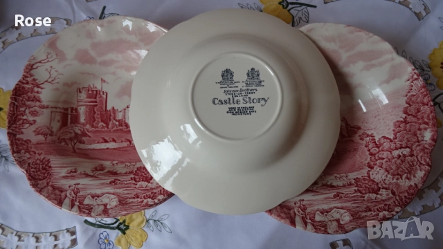 Порцелан винтидж - Англия Johnson Brothers розово-червено, снимка 4 - Чинии - 52217211