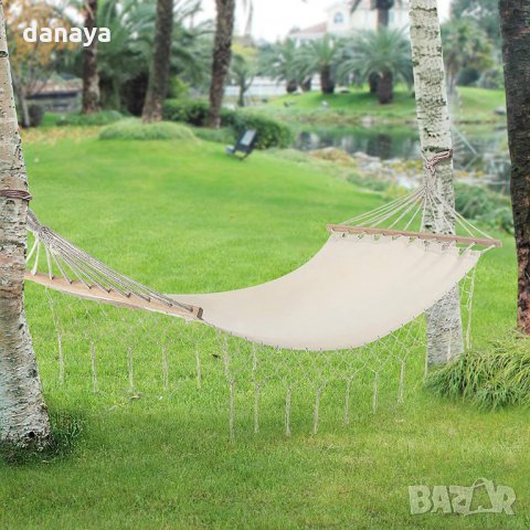 1984 Градински хамак с рамка и ресни плетени на ръка 200х80см, снимка 2 - Градински мебели, декорация  - 32059170