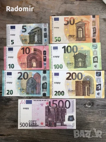 Реквизитни сувенирни евро банкноти, пачки по €5, €10, €20, €50, €100, €200 и €500 за сватби