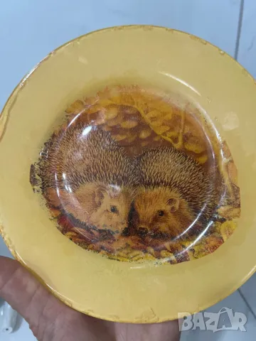 Чиния декупаж в топъл цвят Германия, снимка 4 - Антикварни и старинни предмети - 48587221