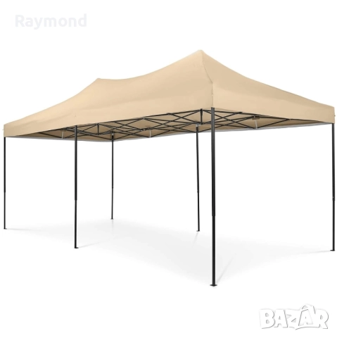 Луксозна градинска шатра KraftWorld 3×6 м – премиум бежово платнище, сгъваема конструкция, снимка 2 - Градински мебели, декорация  - 51465658