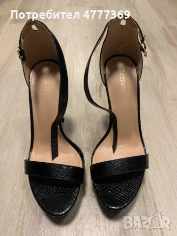Черни дамски сандали на висок ток змийска кожа, снимка 3 - Сандали - 54185033