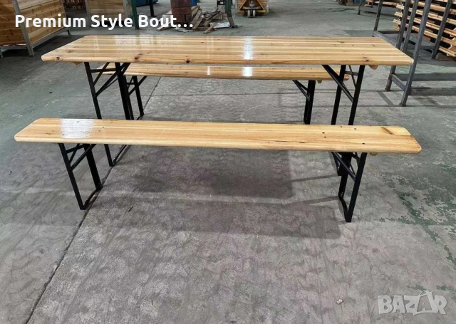 Сгъваем комплект градинска маса с 2 пейки - От чамово дърво, с отвор за чадър, снимка 5 - Градински мебели, декорация  - 53901813