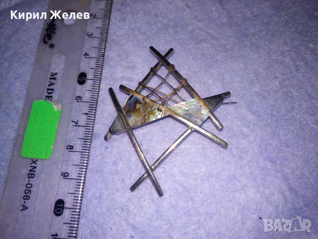 СТАРА АРТИСТИЧНА СЕДЕФЕНА СРЕБЪРНА ВИНТИДЖ АРТ БРОШКА РЪЧНА ИЗРАБОТКА с КРАЛСКИ СЕДЕФ 34496, снимка 8 - Антикварни и старинни предмети - 39535588