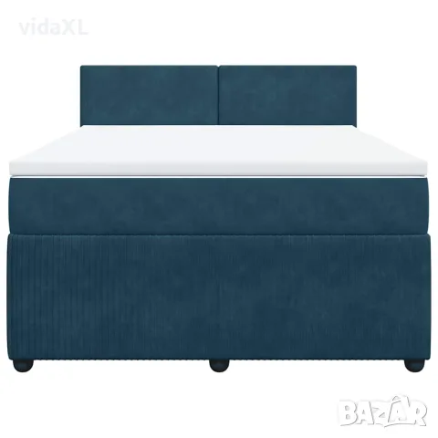 vidaXL Боксспринг легло с матрак, синя, 140x190 см, кадифе, снимка 6 - Спални и легла - 56146916