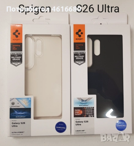 SPIGEN case LIQUID AIR за SAMSUNG S26 matte black, SPIGEN ULTRA HYBRID for SAMSUNG S26 crystal clear