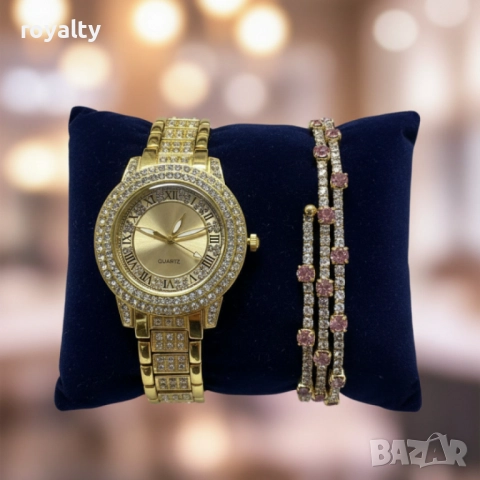 Бляскав дамски комплект часовник и гривна – съчетава елегантност и практичност, снимка 4 - Дамски - 52122028