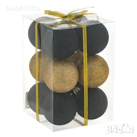 12 броя Комплект Коледни топки, Златни и Черни, снимка 1 - Други стоки за дома - 42672769