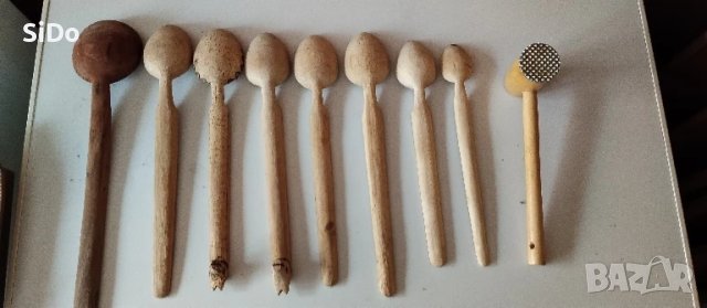 Лот 11 дървени битови лъжици за готвене и дърво.чукче за пържоли и др., снимка 2 - Прибори за хранене, готвене и сервиране - 50577976