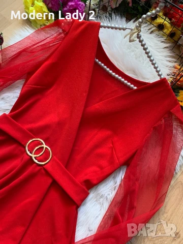 Червена официална блуза пеплум, снимка 2 - Блузи с дълъг ръкав и пуловери - 50867450