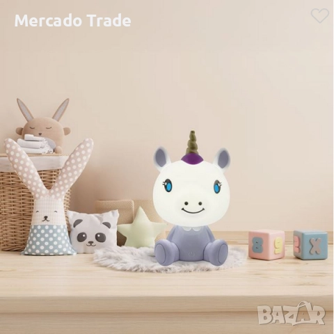 Детска нощна лампа Еднорог, 3 нива на яркост, USB, Бял