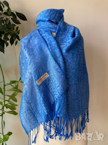 Светло син шал от пашмина, снимка 3 - Шалове - 42699370