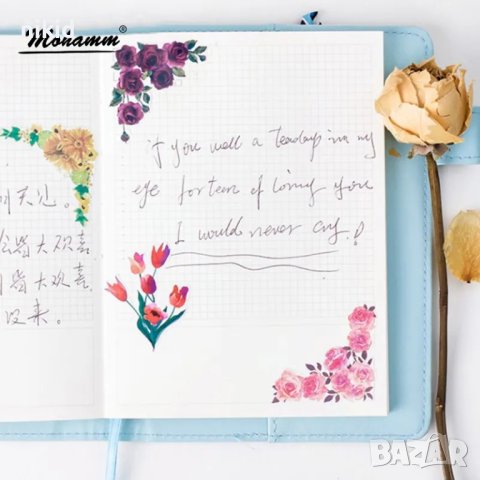 45 бр цвете цветя самозалепващи лепенки стикери за украса декор картонена торта ръчна, снимка 5 - Други - 42294381