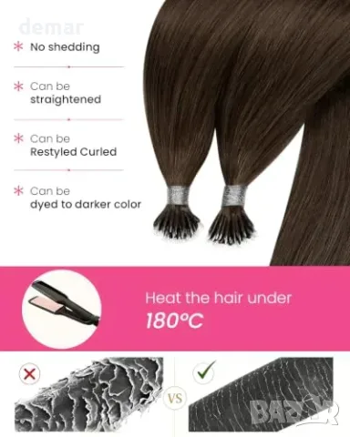 Hetto Nano Hair Extensions човешка коса 50,8 см 50 кичура (50 г), снимка 5 - Аксесоари за коса - 55871338