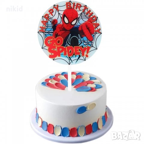 happy birthday Спайдърмен Spiderman пластмасов топер украса табела за торта рожден ден, снимка 1 - Други - 33394243