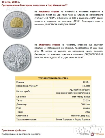 Монета „Цар Иван Асен II“ 