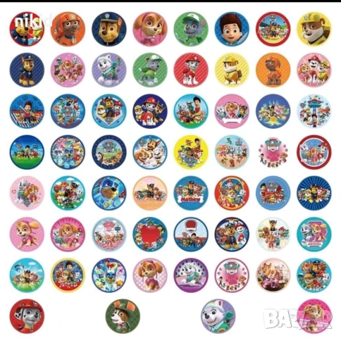 60 бр Пес Патрул Patrol кръгли самозалепващи лепенки стикери за украса декор картонена торта ръчна, снимка 2 - Други - 50834323