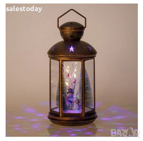 Коледен фенер Снежен човек и Елха, декоративен, LED, снимка 3 - Декорация за дома - 52389017