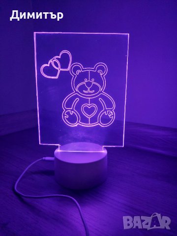Нова 3D лампа Мече със сърце + дистанционно (16 цвята), снимка 2 - Настолни лампи - 39487517