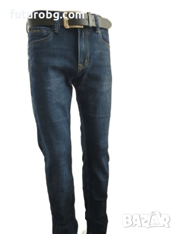 Мъжки сини дънки с колан класически дизайн