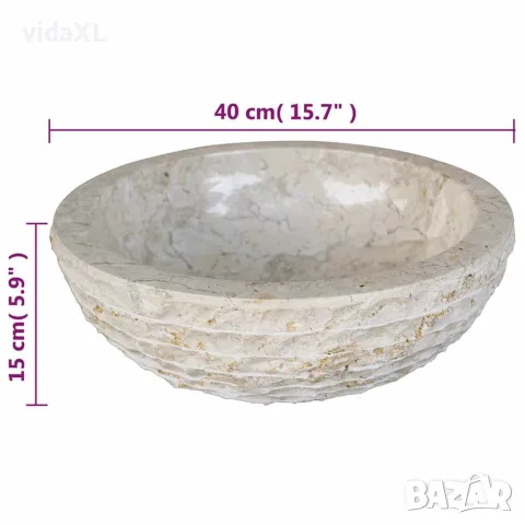vidaXL Мивка, мрамор, 40 см, кремава, снимка 4 - Мивки - 56146427