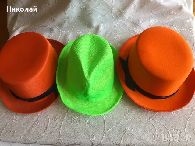 Парти шапки – оранжеви цилиндри и зелена Федора за Хелоуин / парти, Halloween / party hats