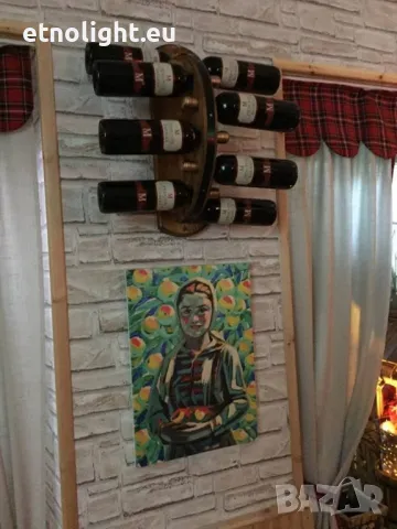 Дървени стенни стойки за бутилки с ръчно изработени колела , снимка 6 - Етажерки - 49183070