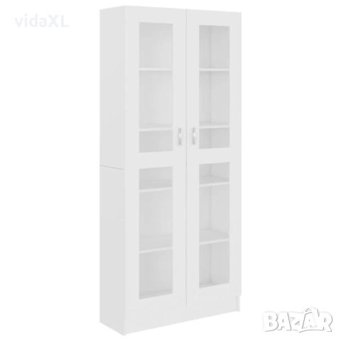 vidaXL Шкаф витрина, бял, 82,5x30,5x185 см, инженерно дърво(SKU:802768)