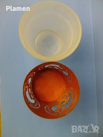 Стара матова чашка с подстакан от метал с еленче, снимка 4 - Други ценни предмети - 38292408