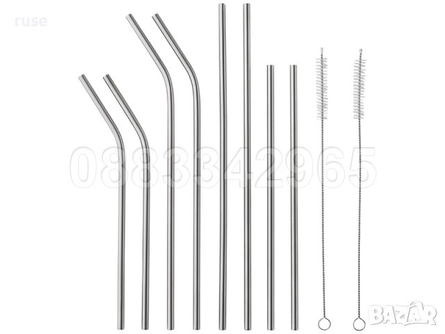  НОВИ! Метални сламки 8 броя комплект + 2 четчици / безоловни BPA-free