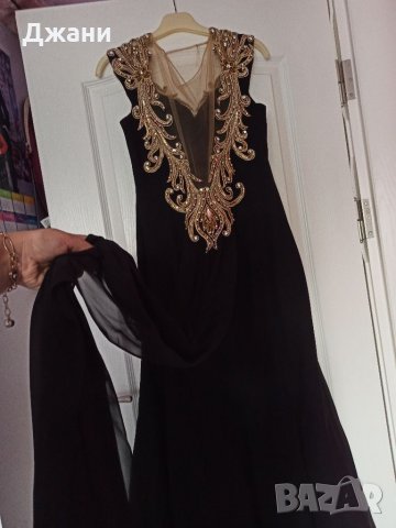 Дизайнерска Официална рокля с Златисти камъни 🖤🧡, снимка 2 - Рокли - 30195883
