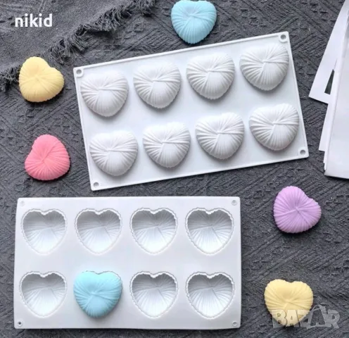 8 сърца сърце от прежда силиконов молд форма фондан шоколад гипс сапун свещ декор, снимка 2 - Форми - 48954941