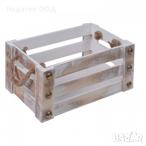 Великденска декорация, Дървено сандъче , Бяло/ злато, 29x20x12см