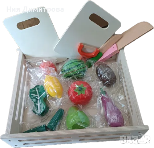 Дървени магнитни плодове и зеленчуци за рязане в касетка, снимка 2 - Образователни игри - 48728623