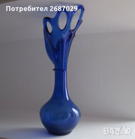 Синя стъклена ваза, уникат, снимка 7 - Вази - 30594551