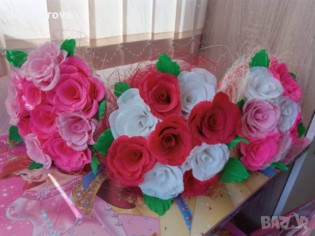 цветя от креп хартия, снимка 5 - Изкуствени цветя - 34015592