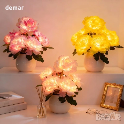 Настолна LED лампа, божур във ваза, USB захранване, димиране, снимка 6 - Настолни лампи - 53981863