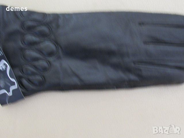 Черни дамски кожени ръкавици с подплата от естествена кожа, нови, снимка 2 - Ръкавици - 31869772